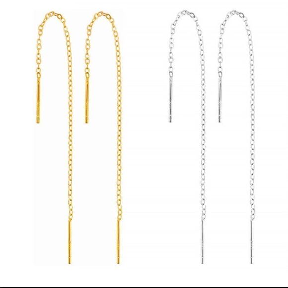 NEW GOLDEN LEAF THREADER CHAIN DANGLE EARRINGS - Picture 10 of 11